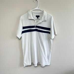 Magaschoni Mens Striped Trim French Terry Cotton Blend Polo Shirt White Medium